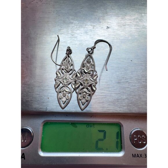 Estate Vintage Sterling Silver 925 Filigree Marquise Dangle Earrings 3g - Picture 6 of 8